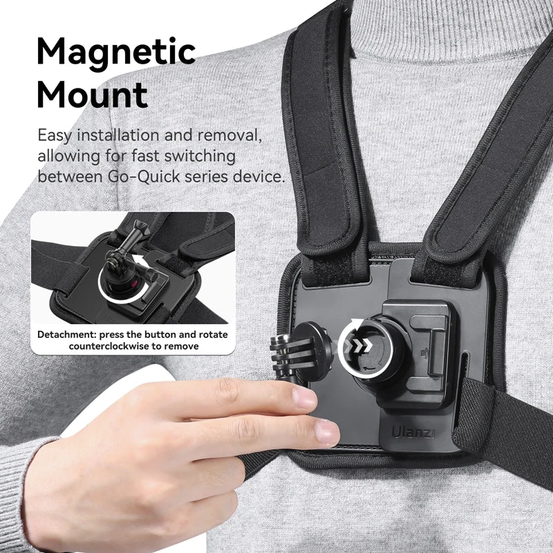 Ulanzi Go-Quick II Magnetic Chest Strap For Action Camera Smartphone Gopro 14 13 12 11 10 iPhone 15 14 13 for Outdoor Video Vlog