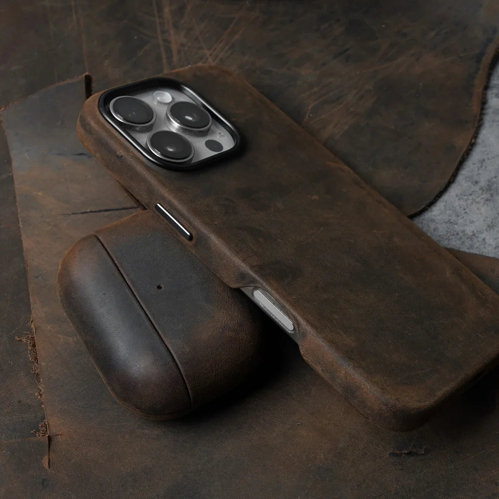 Italian Crazy Horse Genuine Leather Case for AirPods Pro 2 Luxury Cases for AirPods 3 2 & 1 Wireless Bluetooth Headset Cover