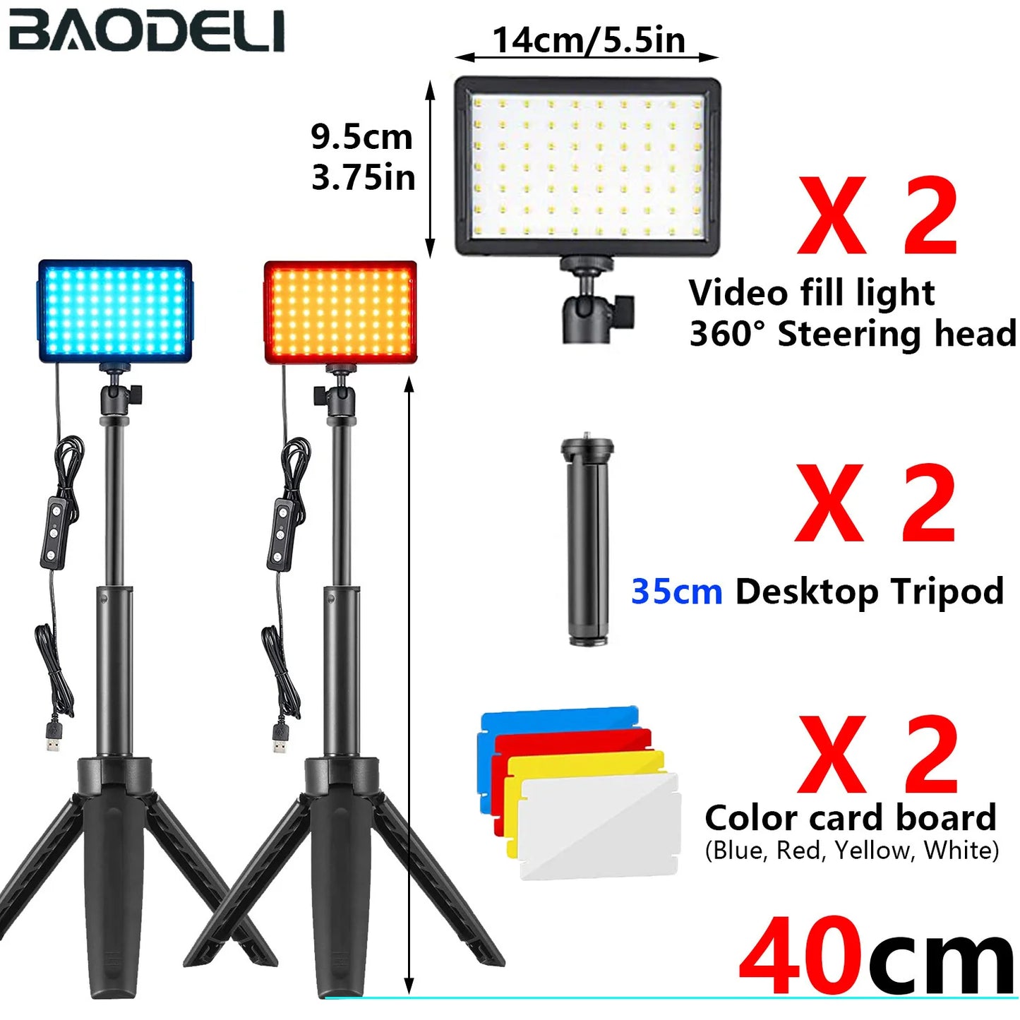 LED Video Light Panel Photography Lighting Photo Studio Lamp Kit 2 Pack For Shoot Live Streaming Youbube With Stand RGB Filters