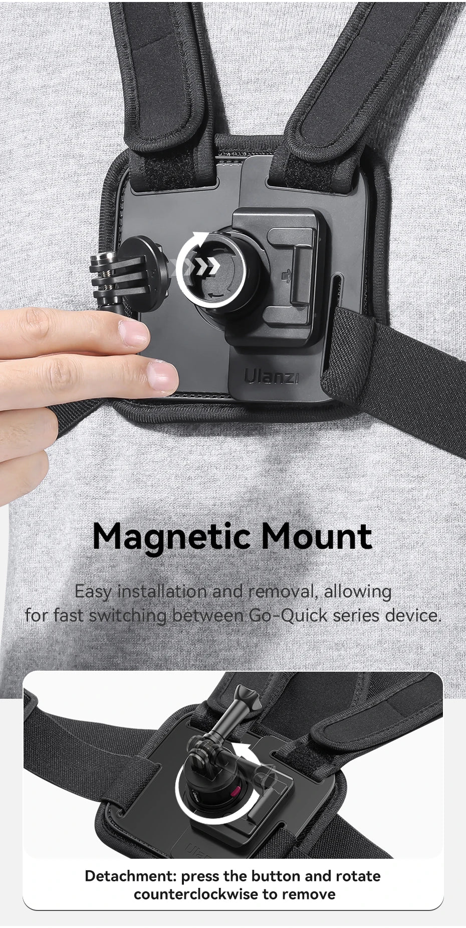 Ulanzi Go-Quick II Magnetic Chest Strap For Action Camera Smartphone Gopro 14 13 12 11 10 iPhone 15 14 13 for Outdoor Video Vlog