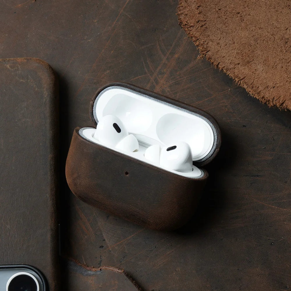Italian Crazy Horse Genuine Leather Case for AirPods Pro 2 Luxury Cases for AirPods 3 2 & 1 Wireless Bluetooth Headset Cover