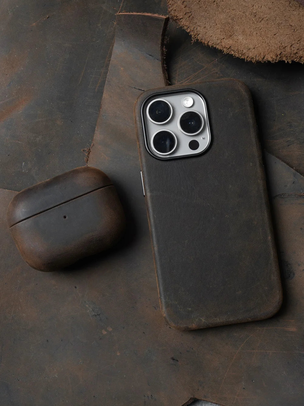 Italian Crazy Horse Genuine Leather Case for AirPods Pro 2 Luxury Cases for AirPods 3 2 & 1 Wireless Bluetooth Headset Cover