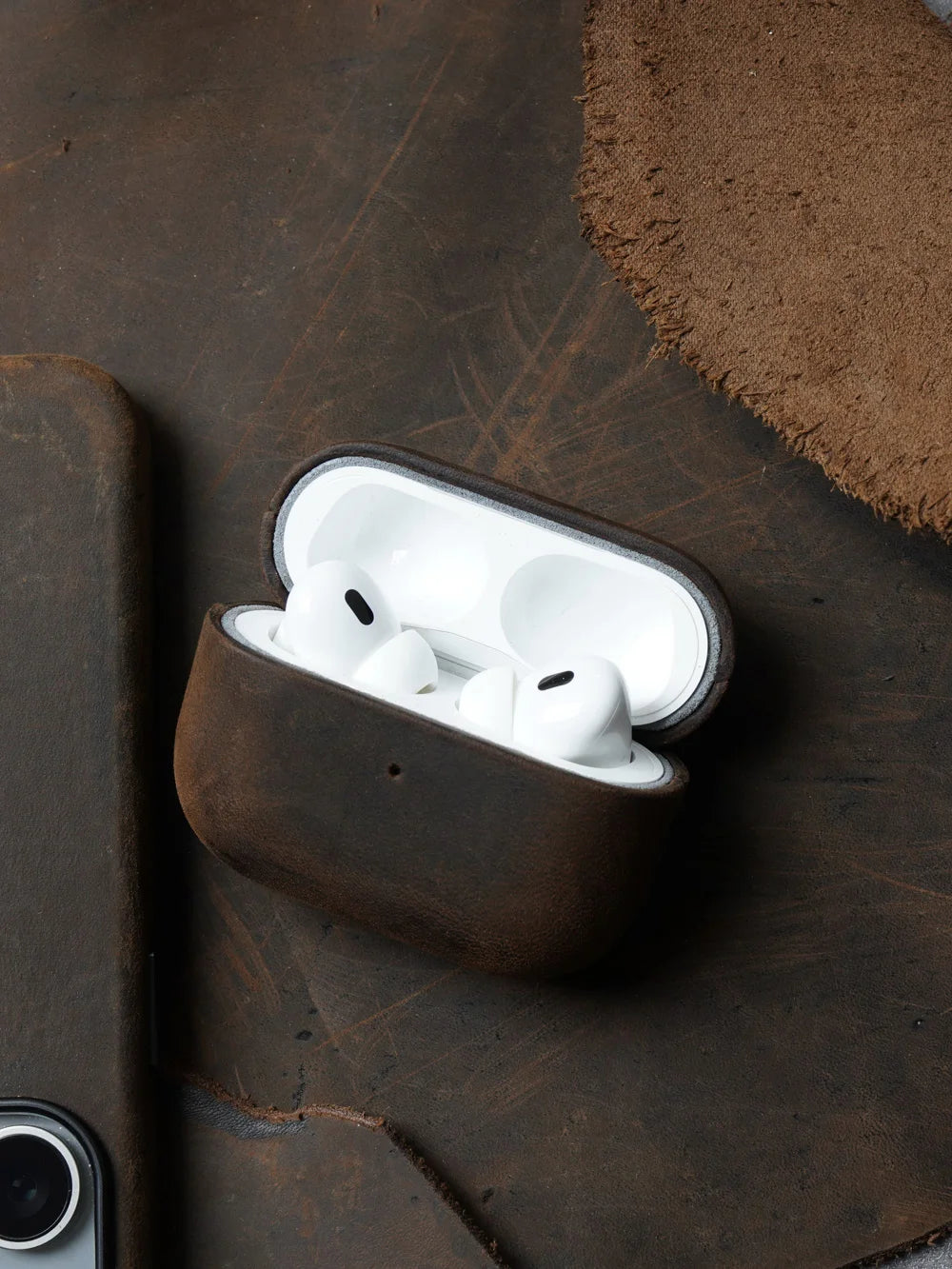 Italian Crazy Horse Genuine Leather Case for AirPods Pro 2 Luxury Cases for AirPods 3 2 & 1 Wireless Bluetooth Headset Cover