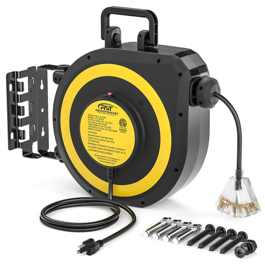 CRST Retractable Extension Cord, 50FT Cord Reel with 14AWG/13A/SJTOW, UL Listed,  Lighted Triple Tap with Reset Button and Adjustable Stopper-0
