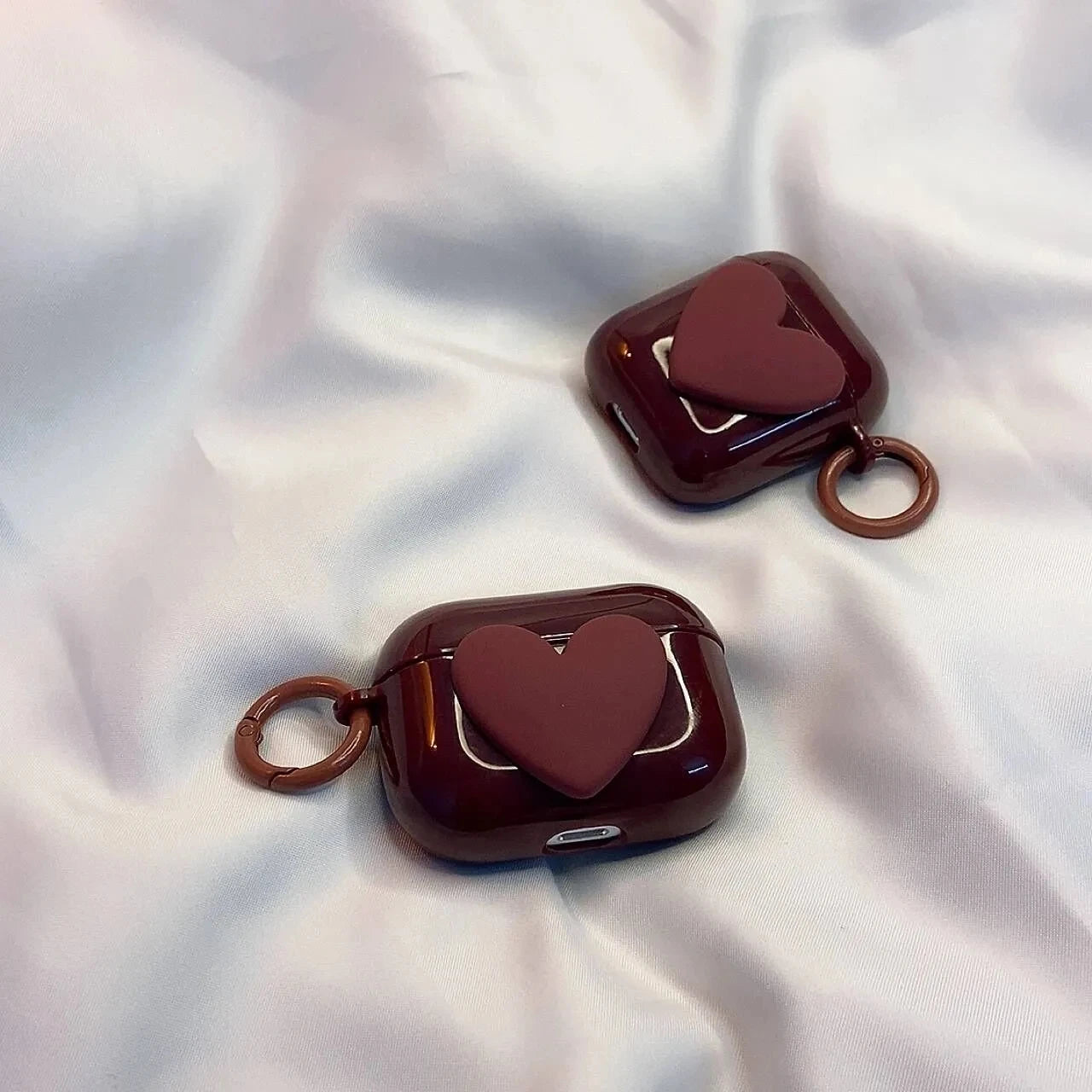 Cute 3D Heart Earphone Case For AirPods 1 2 Pro 2nd Case Soft Silicone For Air pods 4 3 Bluetooth Earphone Charging Boxs Keyring