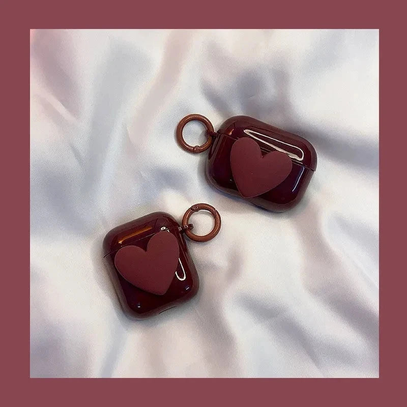 Cute 3D Heart Earphone Case For AirPods 1 2 Pro 2nd Case Soft Silicone For Air pods 4 3 Bluetooth Earphone Charging Boxs Keyring