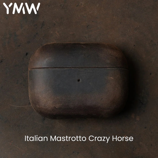 Italian Crazy Horse Genuine Leather Case for AirPods Pro 2 Luxury Cases for AirPods 3 2 & 1 Wireless Bluetooth Headset Cover