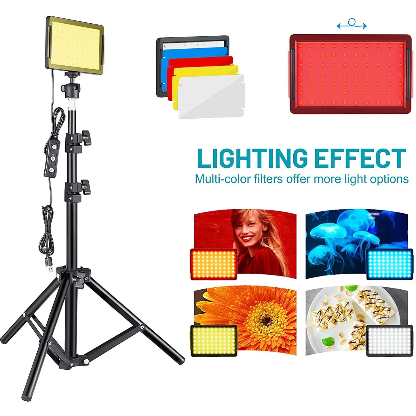 LED Video Light Panel Photography Lighting Photo Studio Lamp Kit 2 Pack For Shoot Live Streaming Youbube With Stand RGB Filters