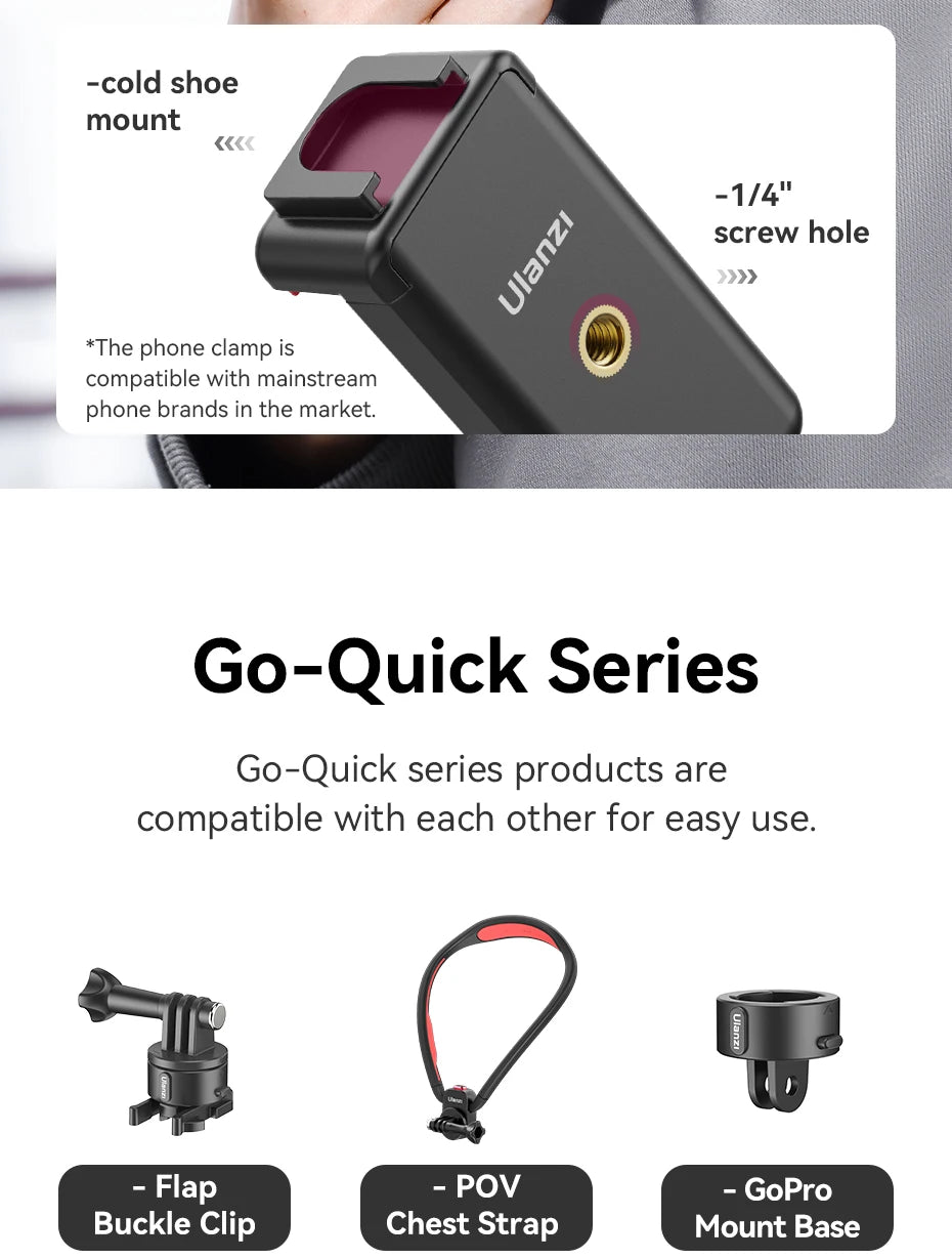 Ulanzi Go-Quick II Magnetic Chest Strap For Action Camera Smartphone Gopro 14 13 12 11 10 iPhone 15 14 13 for Outdoor Video Vlog