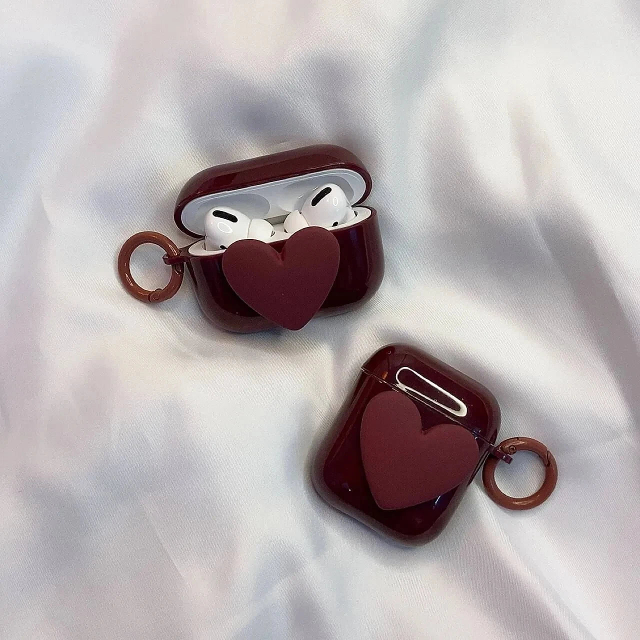 Cute 3D Heart Earphone Case For AirPods 1 2 Pro 2nd Case Soft Silicone For Air pods 4 3 Bluetooth Earphone Charging Boxs Keyring
