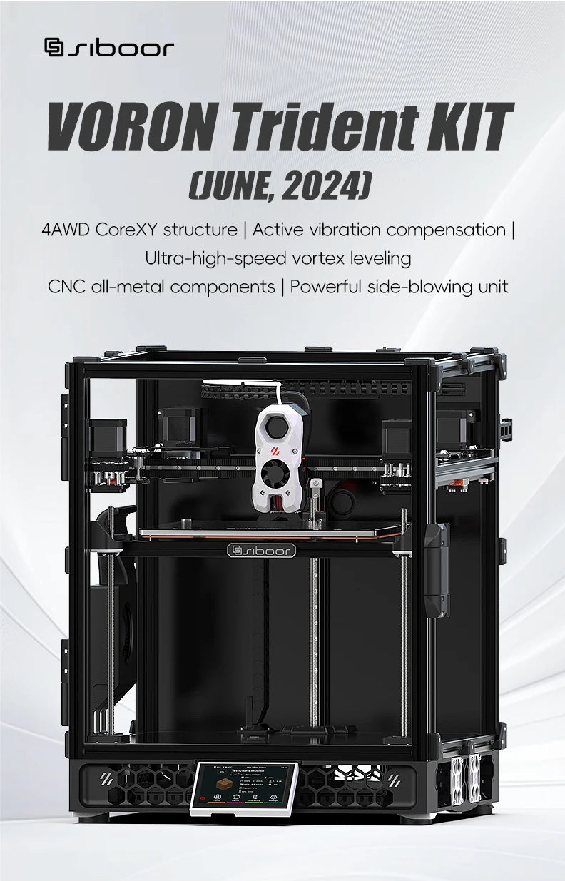 Latest SIBOOR Voron Trident [June,2024] 3D Printer with CNC Metal Structure 4AWD CoreXY DIY 3D Printer Kit AWD Components