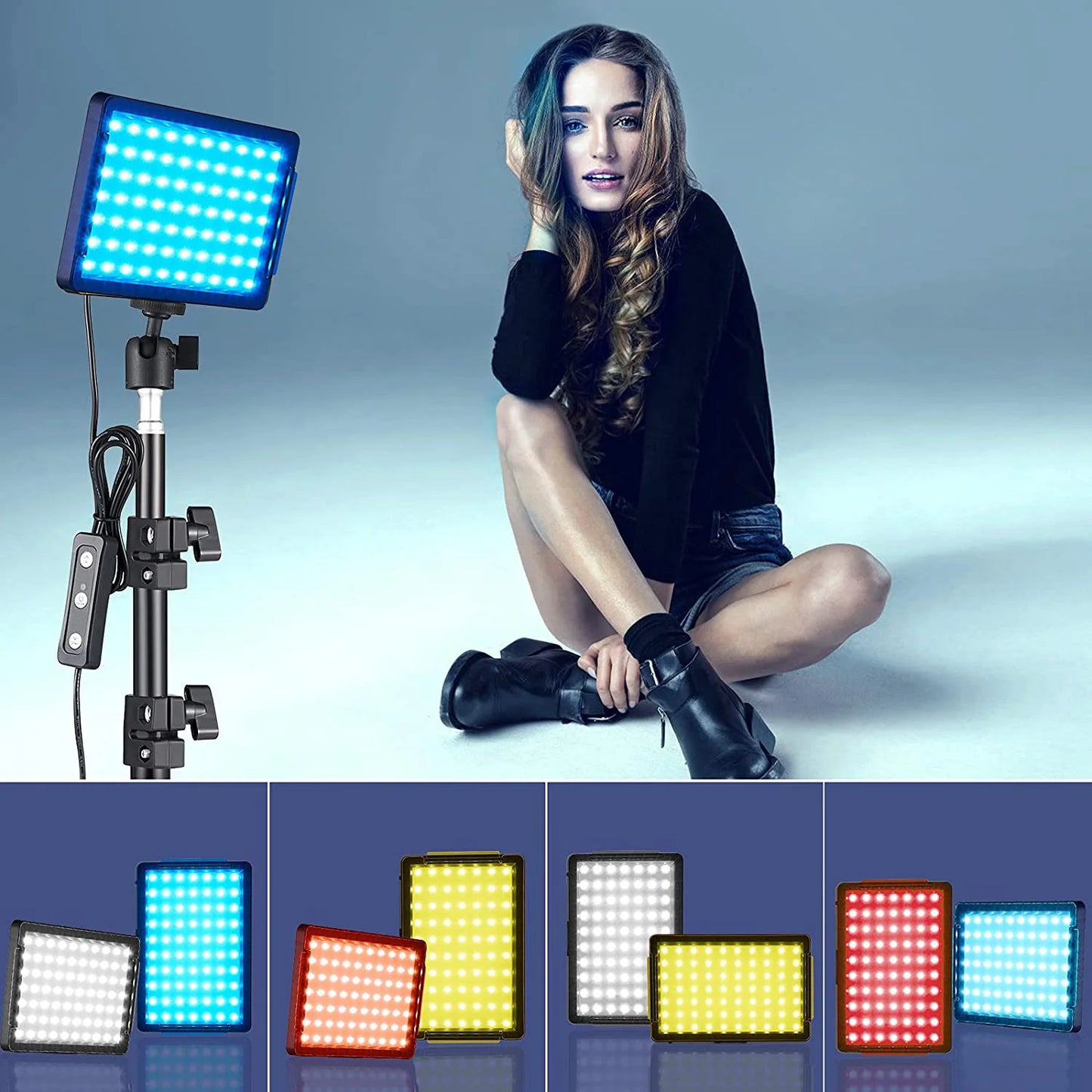 LED Video Light Panel Photography Lighting Photo Studio Lamp Kit 2 Pack For Shoot Live Streaming Youbube With Stand RGB Filters