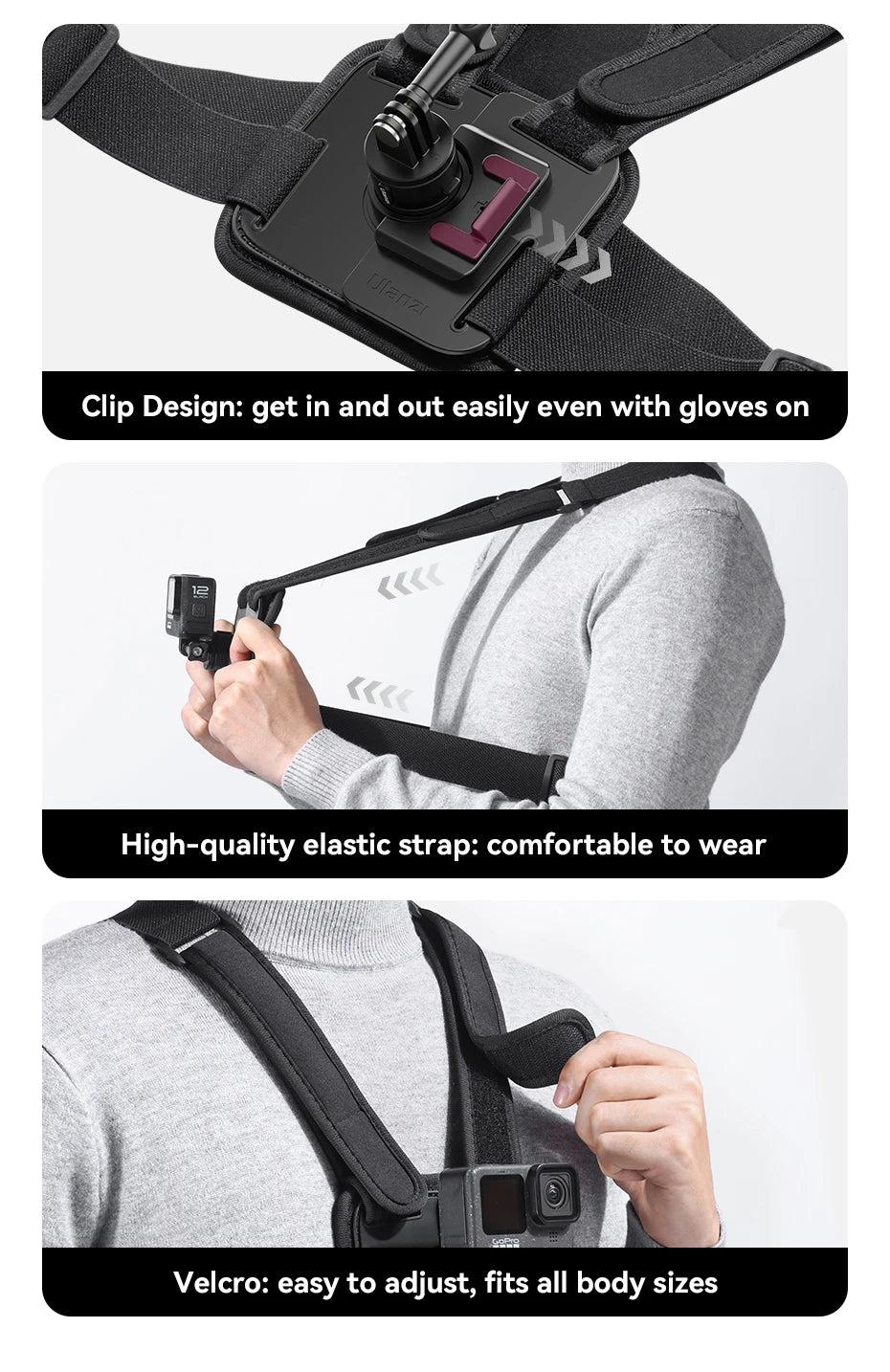 Ulanzi Go-Quick II Magnetic Chest Strap For Action Camera Smartphone Gopro 14 13 12 11 10 iPhone 15 14 13 for Outdoor Video Vlog