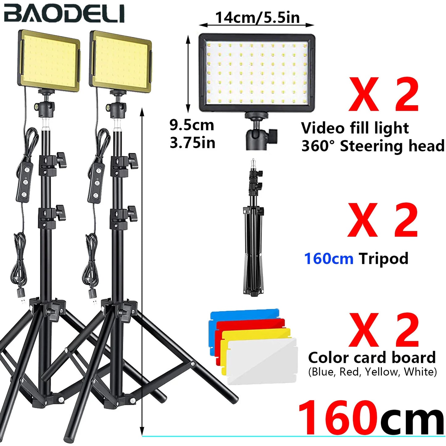LED Video Light Panel Photography Lighting Photo Studio Lamp Kit 2 Pack For Shoot Live Streaming Youbube With Stand RGB Filters