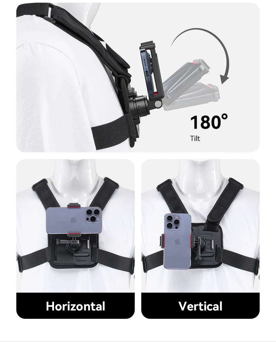 Ulanzi Go-Quick II Magnetic Chest Strap For Action Camera Smartphone Gopro 14 13 12 11 10 iPhone 15 14 13 for Outdoor Video Vlog